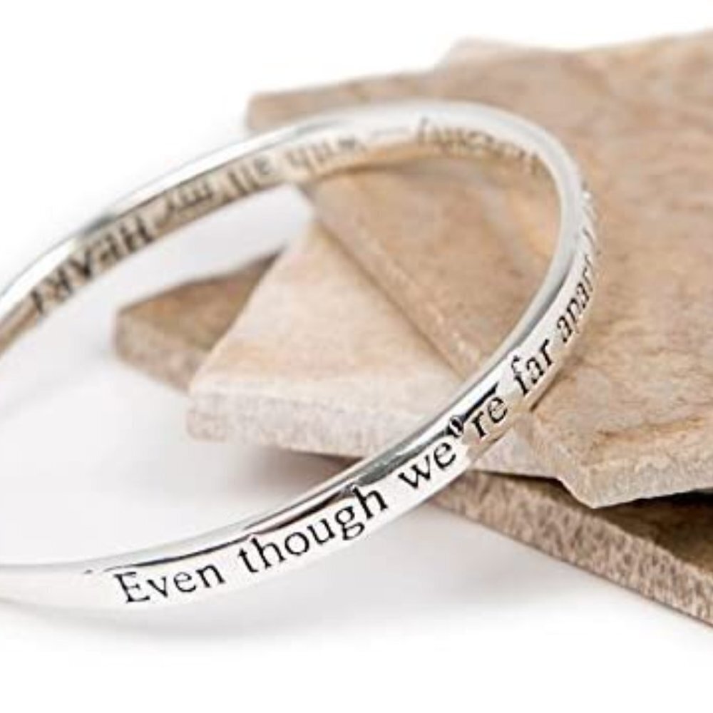 Silver Plated Message Bangle - Even though we're far apart I LOVE you dearly....